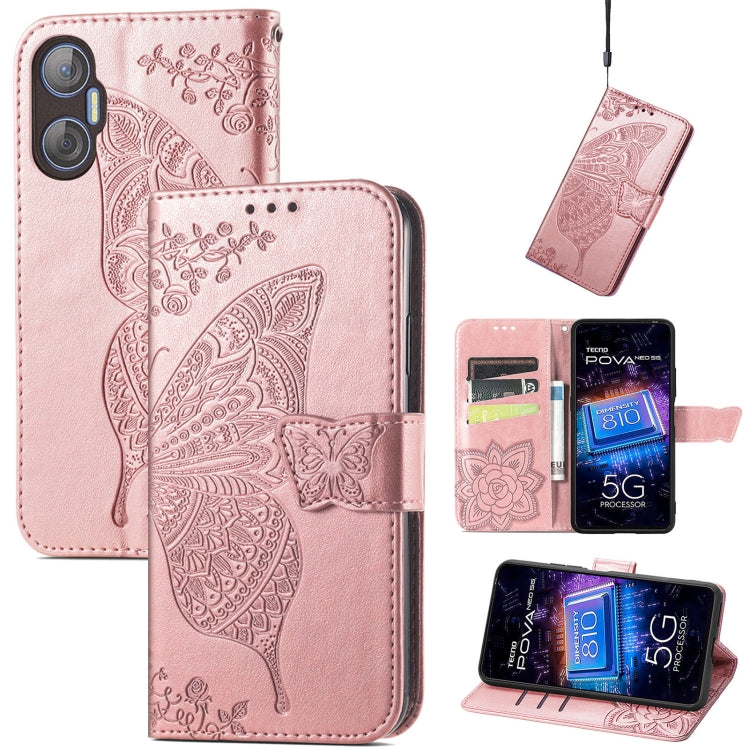 Butterfly Love Flower Embossed Leather Phone Case, For Infinix Note 12 G96, For OnePlus Ace 2, For Realme C55, For Tecno Pova Neo 5G, For ZTE Blade A52, For Samsung Galaxy A14 4G