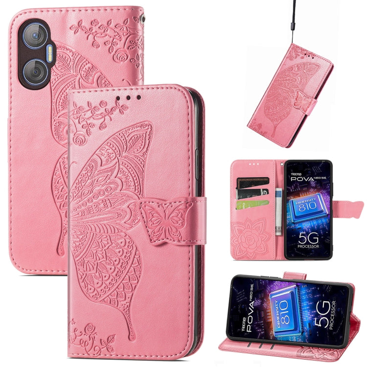 Butterfly Love Flower Embossed Leather Phone Case, For Infinix Note 12 G96, For OnePlus Ace 2, For Realme C55, For Tecno Pova Neo 5G, For ZTE Blade A52, For Samsung Galaxy A14 4G