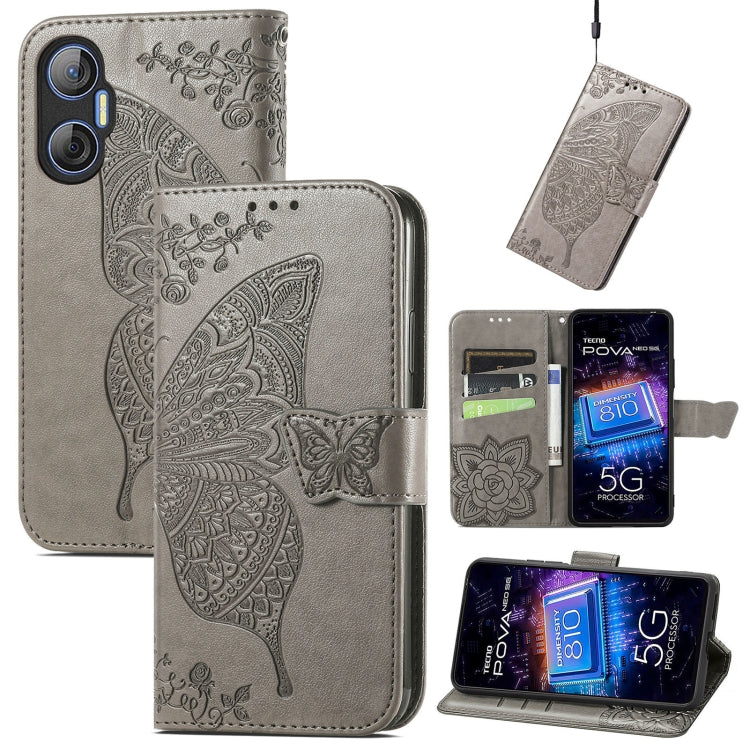 Butterfly Love Flower Embossed Leather Phone Case, For Infinix Note 12 G96, For OnePlus Ace 2, For Realme C55, For Tecno Pova Neo 5G, For ZTE Blade A52, For Samsung Galaxy A14 4G
