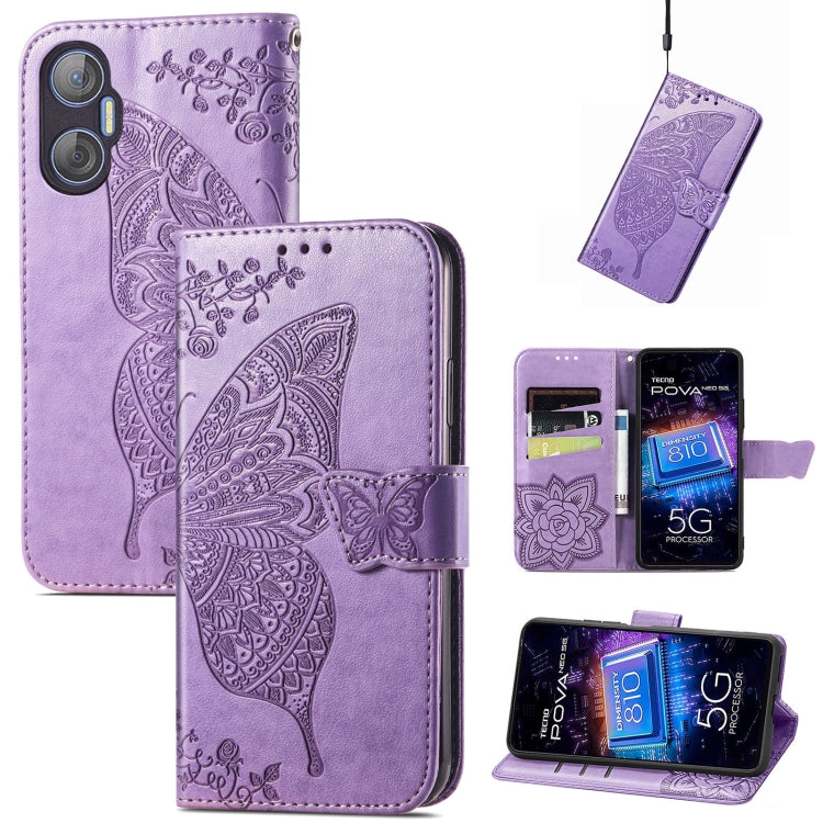 Butterfly Love Flower Embossed Leather Phone Case, For Infinix Note 12 G96, For OnePlus Ace 2, For Realme C55, For Tecno Pova Neo 5G, For ZTE Blade A52, For Samsung Galaxy A14 4G