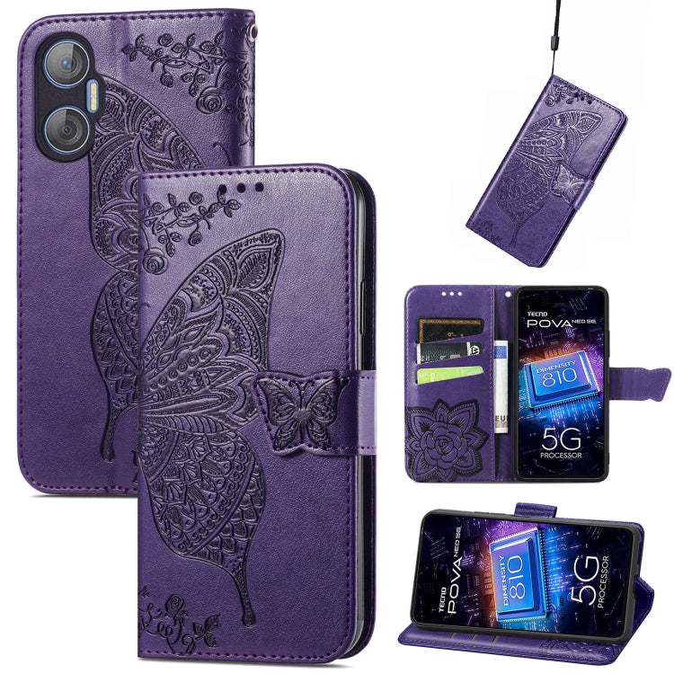Butterfly Love Flower Embossed Leather Phone Case, For Infinix Note 12 G96, For OnePlus Ace 2, For Realme C55, For Tecno Pova Neo 5G, For ZTE Blade A52, For Samsung Galaxy A14 4G