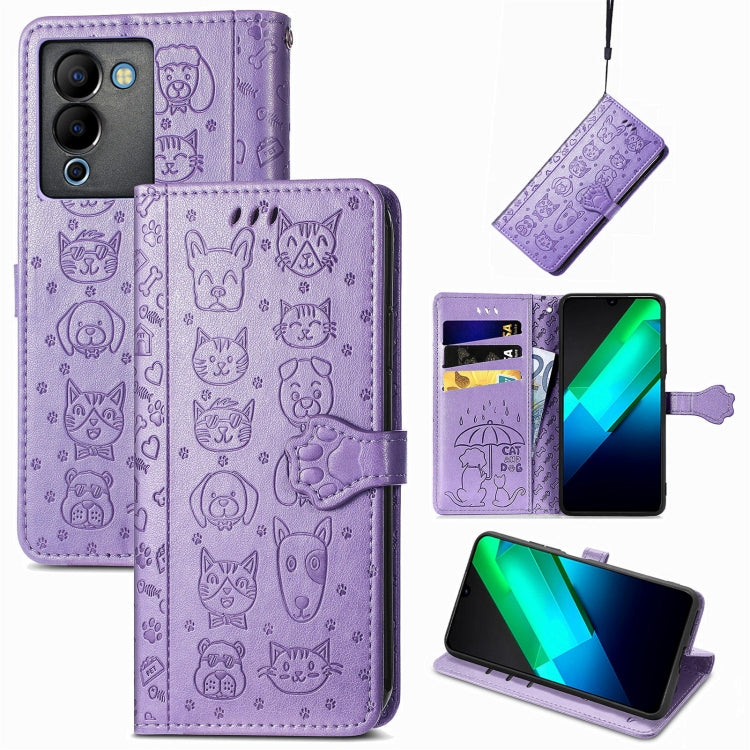 Cat and Dog Embossed Phone Leather Phone Case, For Infinix Note 12 G96, For OnePlus Ace 2, For Realme C55, For Tecno Pova Neo 5G, For vivo S15e, For Samsung Galaxy A14 4G