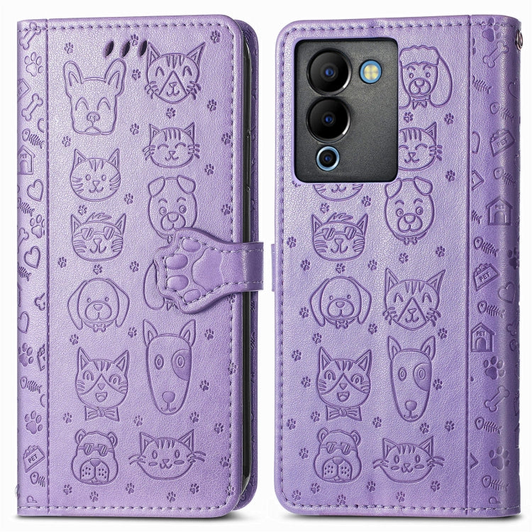 Cat and Dog Embossed Phone Leather Phone Case, For Infinix Note 12 G96, For OnePlus Ace 2, For Realme C55, For Tecno Pova Neo 5G, For vivo S15e, For Samsung Galaxy A14 4G