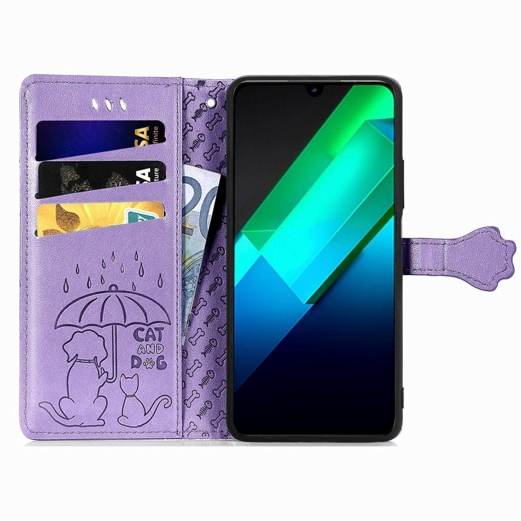 Cat and Dog Embossed Phone Leather Phone Case, For Infinix Note 12 G96, For OnePlus Ace 2, For Realme C55, For Tecno Pova Neo 5G, For vivo S15e, For Samsung Galaxy A14 4G