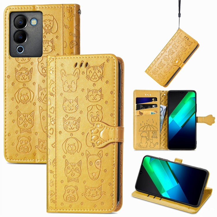 Cat and Dog Embossed Phone Leather Phone Case, For Infinix Note 12 G96, For OnePlus Ace 2, For Realme C55, For Tecno Pova Neo 5G, For vivo S15e, For Samsung Galaxy A14 4G