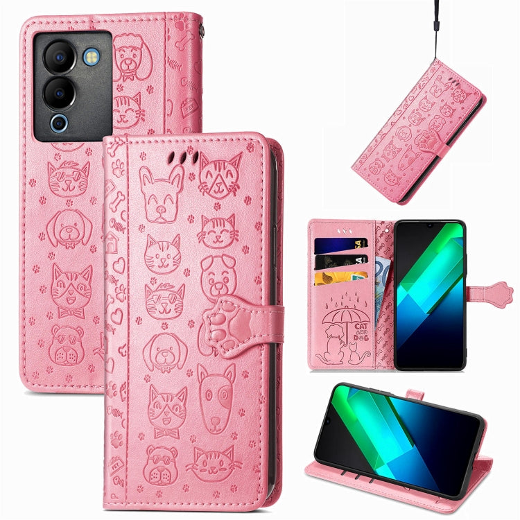 Cat and Dog Embossed Phone Leather Phone Case, For Infinix Note 12 G96, For OnePlus Ace 2, For Realme C55, For Tecno Pova Neo 5G, For vivo S15e, For Samsung Galaxy A14 4G