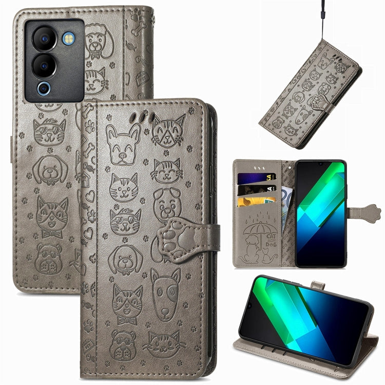 Cat and Dog Embossed Phone Leather Phone Case, For Infinix Note 12 G96, For OnePlus Ace 2, For Realme C55, For Tecno Pova Neo 5G, For vivo S15e, For Samsung Galaxy A14 4G
