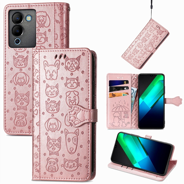 Cat and Dog Embossed Phone Leather Phone Case, For Infinix Note 12 G96, For OnePlus Ace 2, For Realme C55, For Tecno Pova Neo 5G, For vivo S15e, For Samsung Galaxy A14 4G