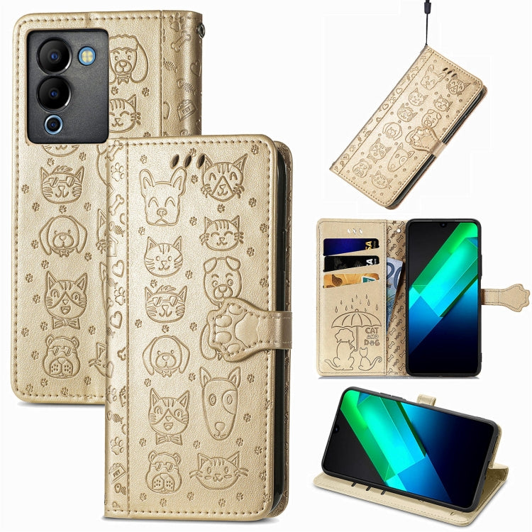 Cat and Dog Embossed Phone Leather Phone Case, For Infinix Note 12 G96, For OnePlus Ace 2, For Realme C55, For Tecno Pova Neo 5G, For vivo S15e, For Samsung Galaxy A14 4G