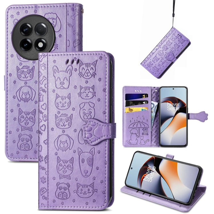 Cat and Dog Embossed Phone Leather Phone Case, For Infinix Note 12 G96, For OnePlus Ace 2, For Realme C55, For Tecno Pova Neo 5G, For vivo S15e, For Samsung Galaxy A14 4G