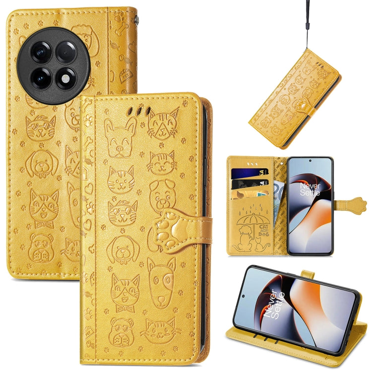 Cat and Dog Embossed Phone Leather Phone Case, For Infinix Note 12 G96, For OnePlus Ace 2, For Realme C55, For Tecno Pova Neo 5G, For vivo S15e, For Samsung Galaxy A14 4G