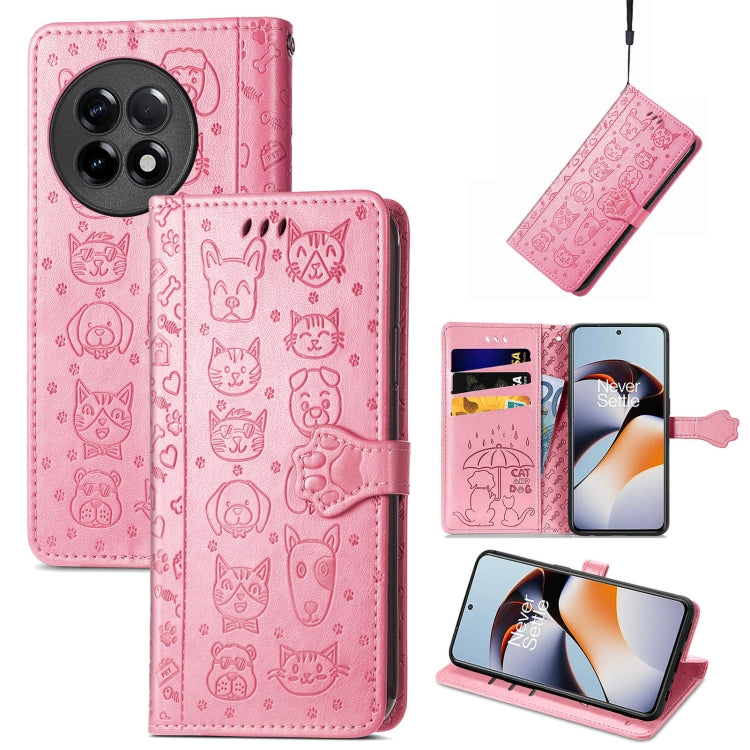 Cat and Dog Embossed Phone Leather Phone Case, For Infinix Note 12 G96, For OnePlus Ace 2, For Realme C55, For Tecno Pova Neo 5G, For vivo S15e, For Samsung Galaxy A14 4G