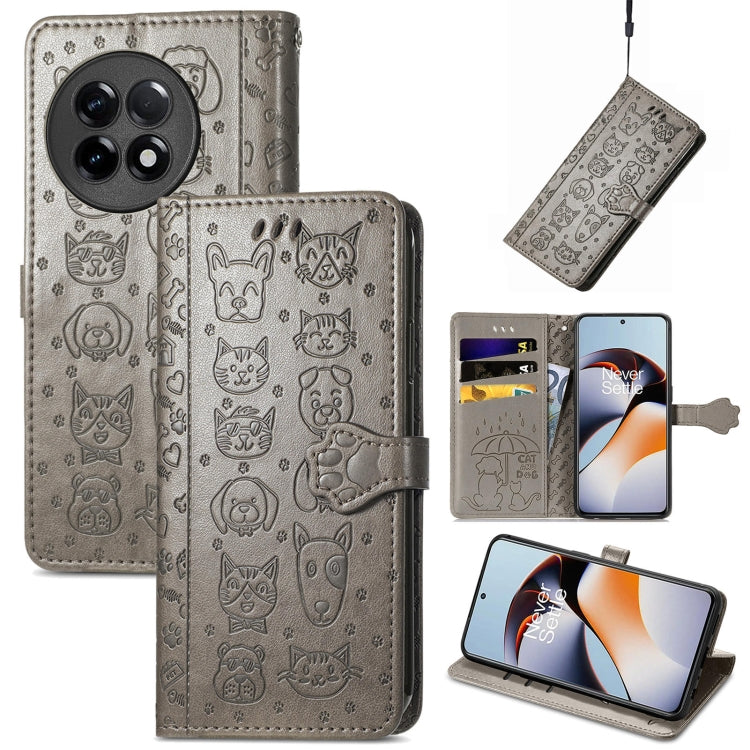 Cat and Dog Embossed Phone Leather Phone Case, For Infinix Note 12 G96, For OnePlus Ace 2, For Realme C55, For Tecno Pova Neo 5G, For vivo S15e, For Samsung Galaxy A14 4G