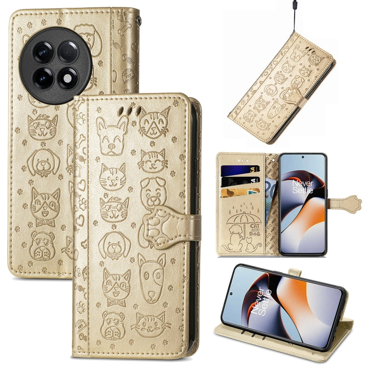 Cat and Dog Embossed Phone Leather Phone Case, For Infinix Note 12 G96, For OnePlus Ace 2, For Realme C55, For Tecno Pova Neo 5G, For vivo S15e, For Samsung Galaxy A14 4G