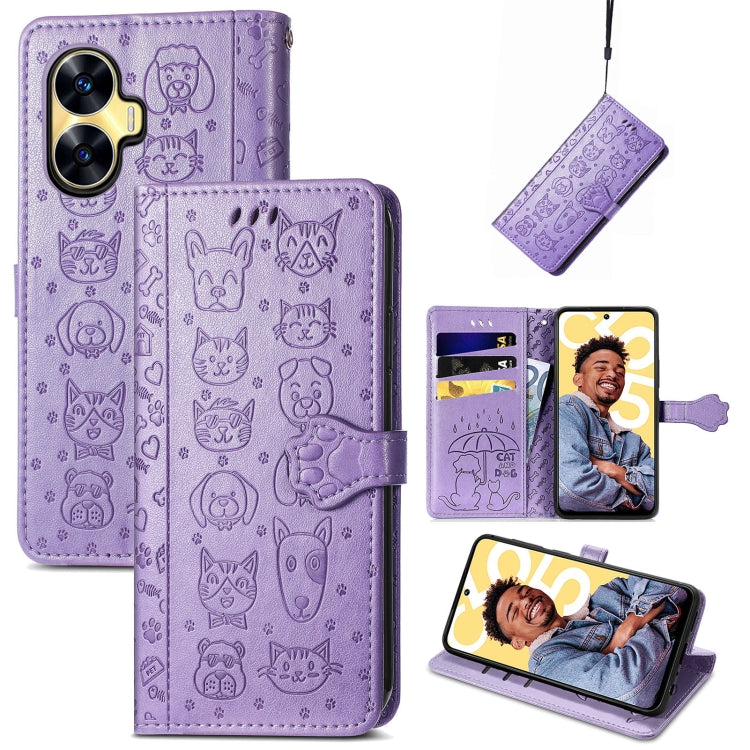 Cat and Dog Embossed Phone Leather Phone Case, For Infinix Note 12 G96, For OnePlus Ace 2, For Realme C55, For Tecno Pova Neo 5G, For vivo S15e, For Samsung Galaxy A14 4G