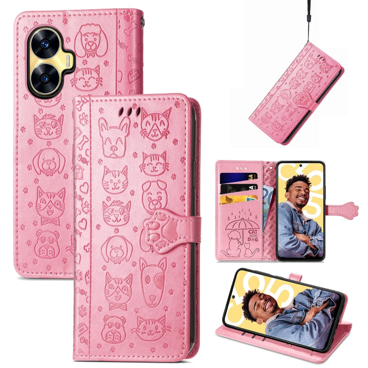 Cat and Dog Embossed Phone Leather Phone Case, For Infinix Note 12 G96, For OnePlus Ace 2, For Realme C55, For Tecno Pova Neo 5G, For vivo S15e, For Samsung Galaxy A14 4G