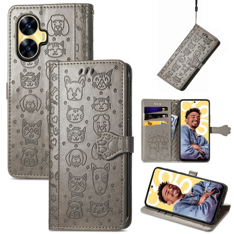 Cat and Dog Embossed Phone Leather Phone Case, For Infinix Note 12 G96, For OnePlus Ace 2, For Realme C55, For Tecno Pova Neo 5G, For vivo S15e, For Samsung Galaxy A14 4G