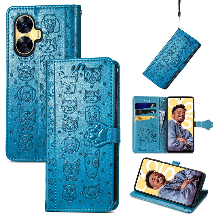 Cat and Dog Embossed Phone Leather Phone Case, For Infinix Note 12 G96, For OnePlus Ace 2, For Realme C55, For Tecno Pova Neo 5G, For vivo S15e, For Samsung Galaxy A14 4G