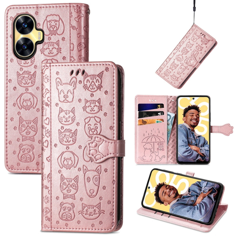 Cat and Dog Embossed Phone Leather Phone Case, For Infinix Note 12 G96, For OnePlus Ace 2, For Realme C55, For Tecno Pova Neo 5G, For vivo S15e, For Samsung Galaxy A14 4G
