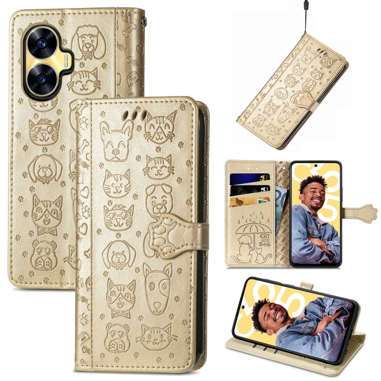 Cat and Dog Embossed Phone Leather Phone Case, For Infinix Note 12 G96, For OnePlus Ace 2, For Realme C55, For Tecno Pova Neo 5G, For vivo S15e, For Samsung Galaxy A14 4G