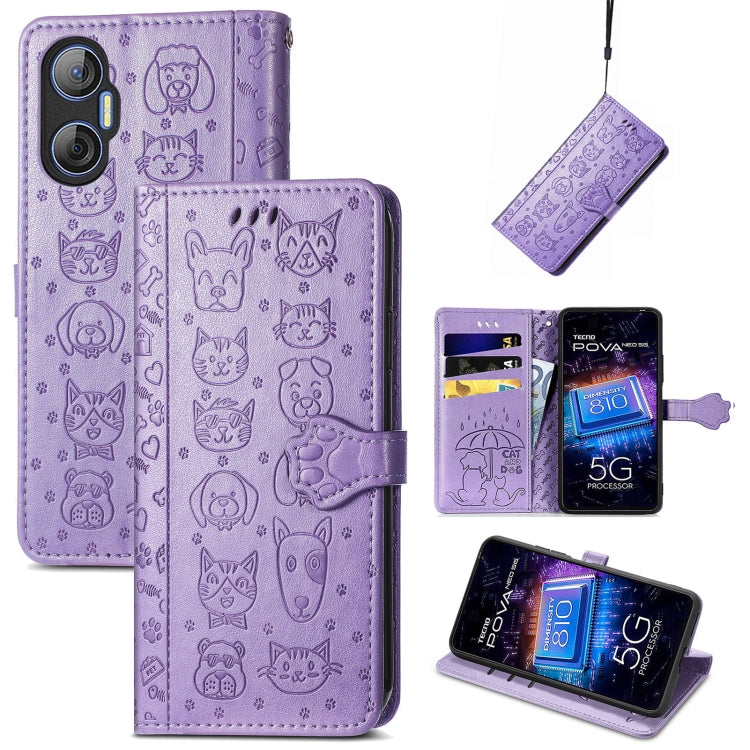 Cat and Dog Embossed Phone Leather Phone Case, For Infinix Note 12 G96, For OnePlus Ace 2, For Realme C55, For Tecno Pova Neo 5G, For vivo S15e, For Samsung Galaxy A14 4G