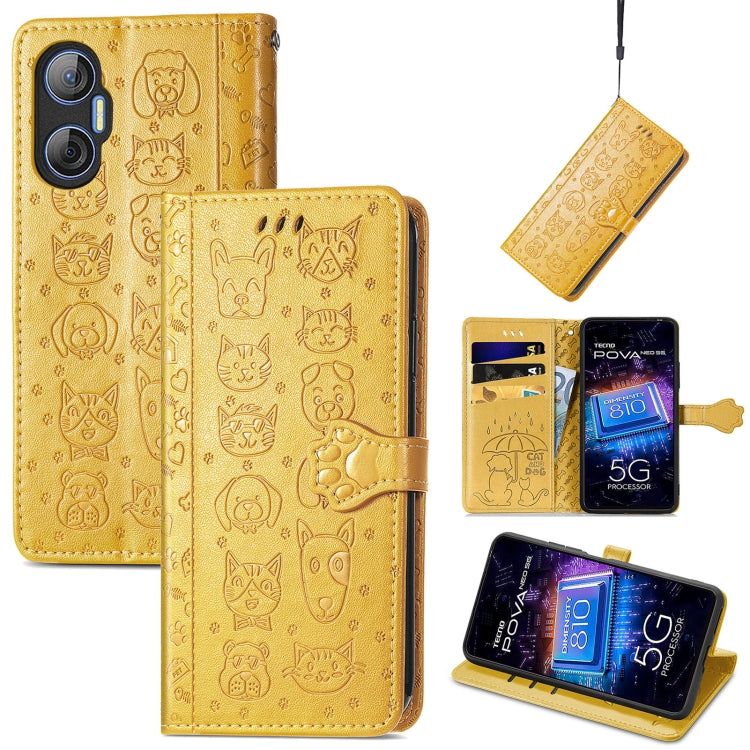Cat and Dog Embossed Phone Leather Phone Case, For Infinix Note 12 G96, For OnePlus Ace 2, For Realme C55, For Tecno Pova Neo 5G, For vivo S15e, For Samsung Galaxy A14 4G