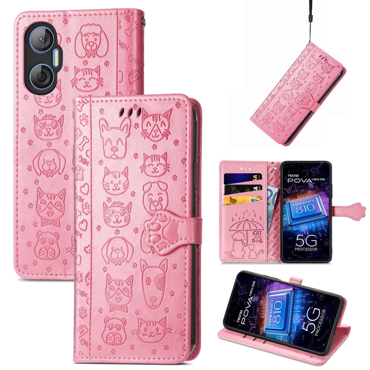 Cat and Dog Embossed Phone Leather Phone Case, For Infinix Note 12 G96, For OnePlus Ace 2, For Realme C55, For Tecno Pova Neo 5G, For vivo S15e, For Samsung Galaxy A14 4G