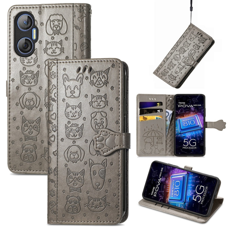 Cat and Dog Embossed Phone Leather Phone Case, For Infinix Note 12 G96, For OnePlus Ace 2, For Realme C55, For Tecno Pova Neo 5G, For vivo S15e, For Samsung Galaxy A14 4G
