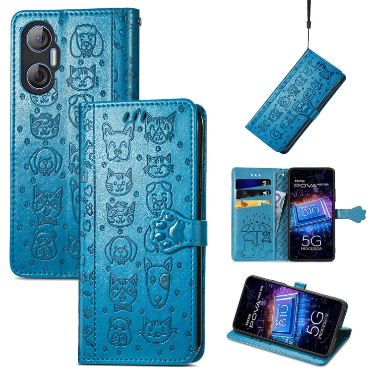 Cat and Dog Embossed Phone Leather Phone Case, For Infinix Note 12 G96, For OnePlus Ace 2, For Realme C55, For Tecno Pova Neo 5G, For vivo S15e, For Samsung Galaxy A14 4G