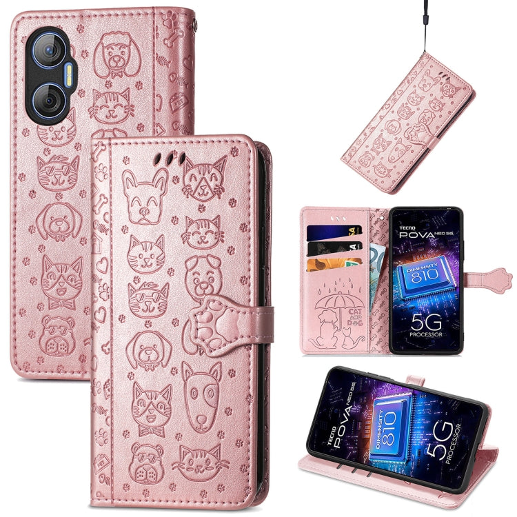 Cat and Dog Embossed Phone Leather Phone Case, For Infinix Note 12 G96, For OnePlus Ace 2, For Realme C55, For Tecno Pova Neo 5G, For vivo S15e, For Samsung Galaxy A14 4G