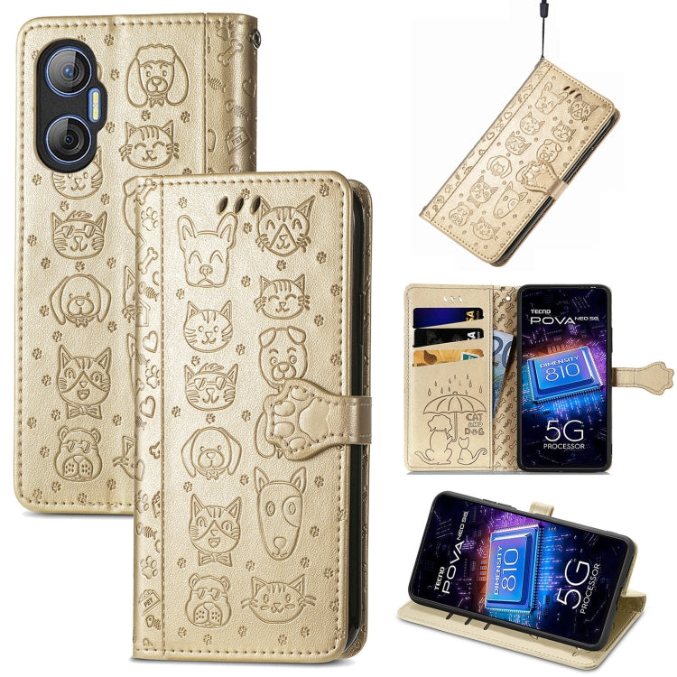 Cat and Dog Embossed Phone Leather Phone Case, For Infinix Note 12 G96, For OnePlus Ace 2, For Realme C55, For Tecno Pova Neo 5G, For vivo S15e, For Samsung Galaxy A14 4G
