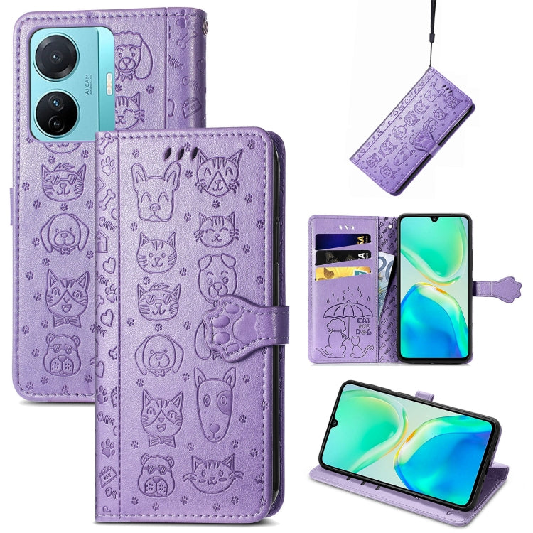 Cat and Dog Embossed Phone Leather Phone Case, For Infinix Note 12 G96, For OnePlus Ace 2, For Realme C55, For Tecno Pova Neo 5G, For vivo S15e, For Samsung Galaxy A14 4G