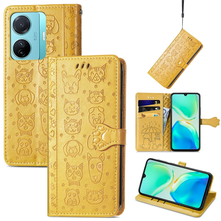 Cat and Dog Embossed Phone Leather Phone Case, For Infinix Note 12 G96, For OnePlus Ace 2, For Realme C55, For Tecno Pova Neo 5G, For vivo S15e, For Samsung Galaxy A14 4G