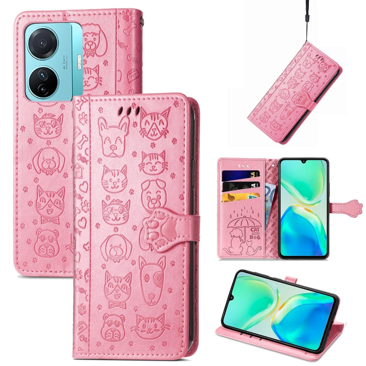 Cat and Dog Embossed Phone Leather Phone Case, For Infinix Note 12 G96, For OnePlus Ace 2, For Realme C55, For Tecno Pova Neo 5G, For vivo S15e, For Samsung Galaxy A14 4G