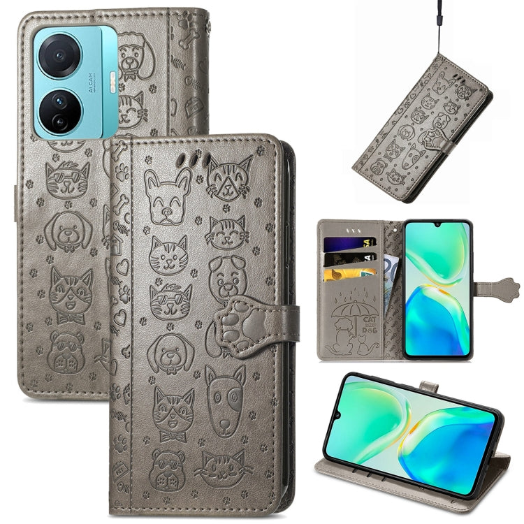 Cat and Dog Embossed Phone Leather Phone Case, For Infinix Note 12 G96, For OnePlus Ace 2, For Realme C55, For Tecno Pova Neo 5G, For vivo S15e, For Samsung Galaxy A14 4G