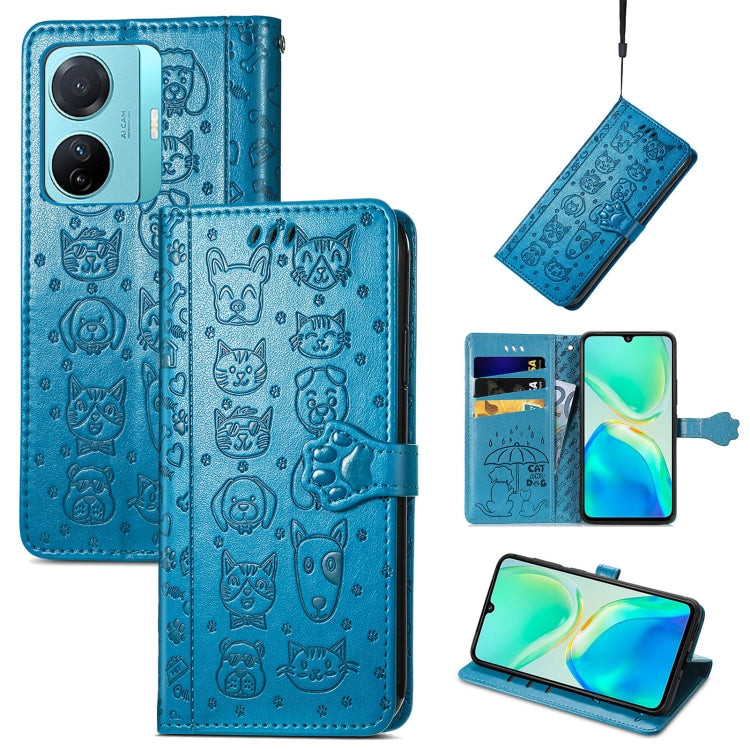 Cat and Dog Embossed Phone Leather Phone Case, For Infinix Note 12 G96, For OnePlus Ace 2, For Realme C55, For Tecno Pova Neo 5G, For vivo S15e, For Samsung Galaxy A14 4G