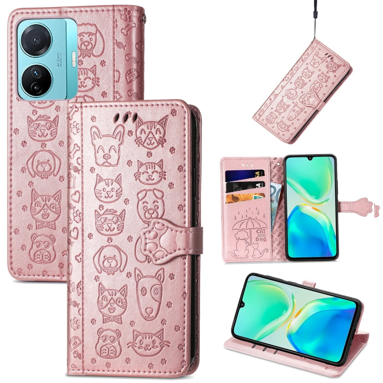 Cat and Dog Embossed Phone Leather Phone Case, For Infinix Note 12 G96, For OnePlus Ace 2, For Realme C55, For Tecno Pova Neo 5G, For vivo S15e, For Samsung Galaxy A14 4G