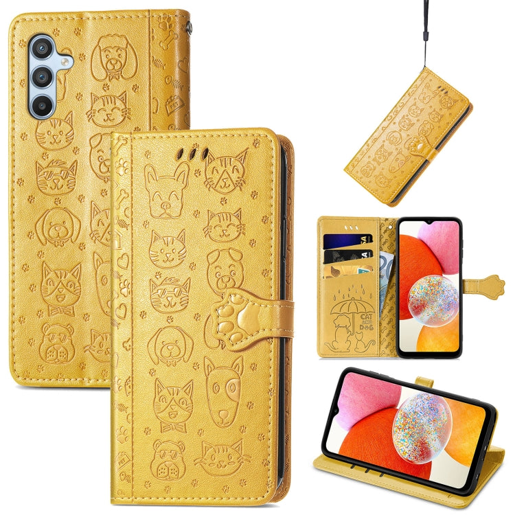 Cat and Dog Embossed Phone Leather Phone Case, For Infinix Note 12 G96, For OnePlus Ace 2, For Realme C55, For Tecno Pova Neo 5G, For vivo S15e, For Samsung Galaxy A14 4G