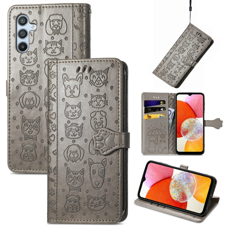 Cat and Dog Embossed Phone Leather Phone Case, For Infinix Note 12 G96, For OnePlus Ace 2, For Realme C55, For Tecno Pova Neo 5G, For vivo S15e, For Samsung Galaxy A14 4G