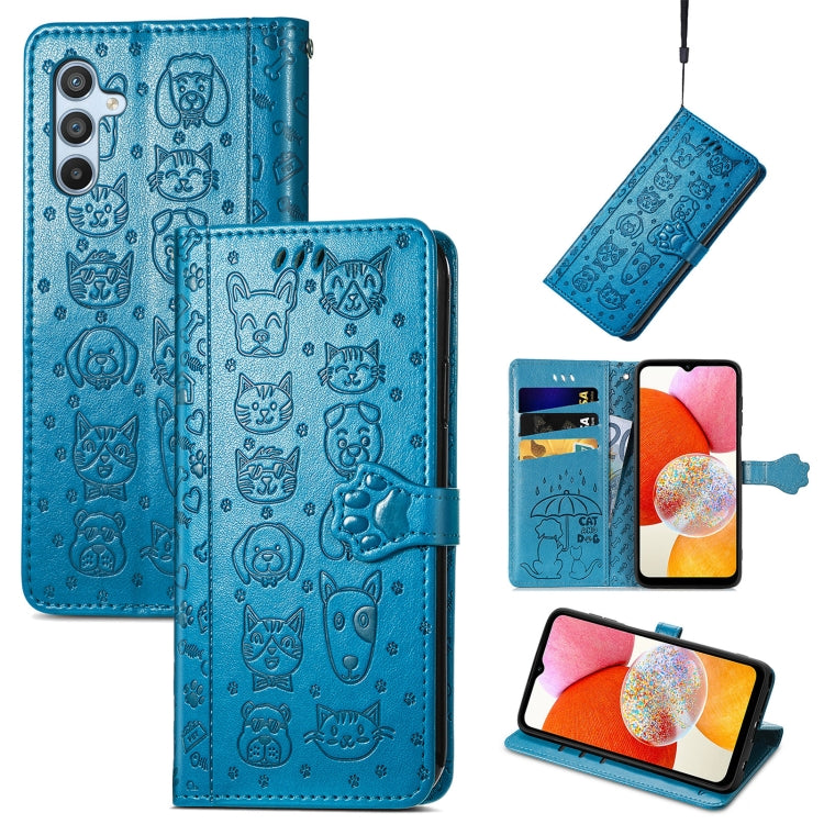Cat and Dog Embossed Phone Leather Phone Case, For Infinix Note 12 G96, For OnePlus Ace 2, For Realme C55, For Tecno Pova Neo 5G, For vivo S15e, For Samsung Galaxy A14 4G