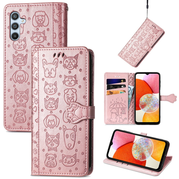 Cat and Dog Embossed Phone Leather Phone Case, For Infinix Note 12 G96, For OnePlus Ace 2, For Realme C55, For Tecno Pova Neo 5G, For vivo S15e, For Samsung Galaxy A14 4G