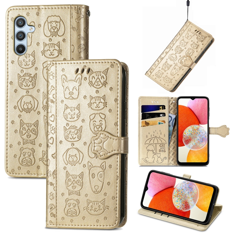 Cat and Dog Embossed Phone Leather Phone Case, For Infinix Note 12 G96, For OnePlus Ace 2, For Realme C55, For Tecno Pova Neo 5G, For vivo S15e, For Samsung Galaxy A14 4G
