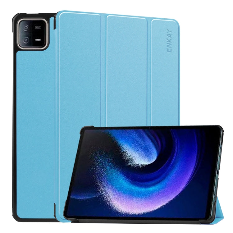 For Xiaomi Pad 6 ENKAY Tri-fold Custer Texture Leather Stand Smart Case, For Xiaomi Pad 6