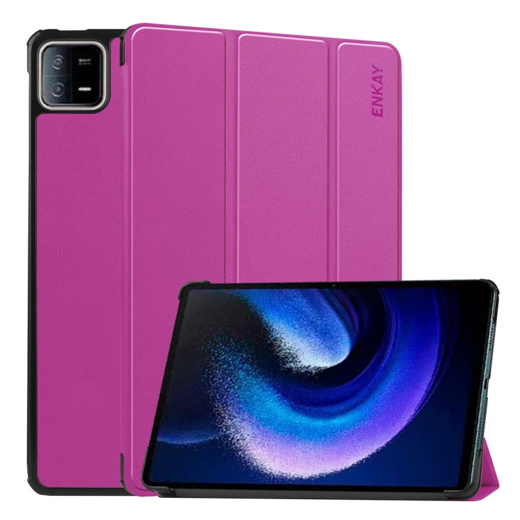 For Xiaomi Pad 6 ENKAY Tri-fold Custer Texture Leather Stand Smart Case, For Xiaomi Pad 6