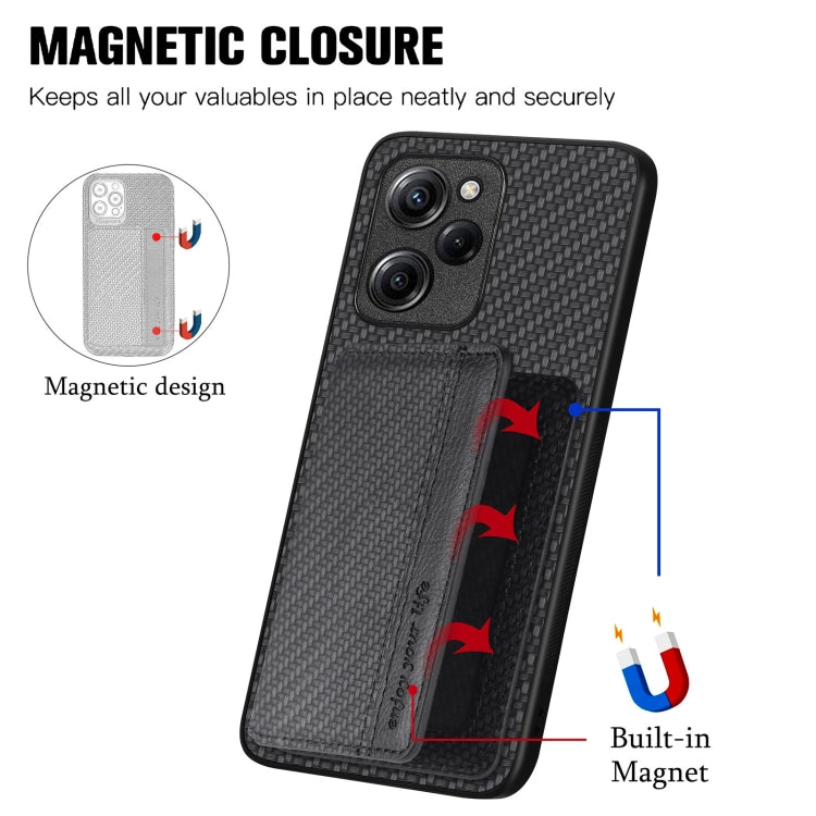 Carbon Fiber Magnetic Card Bag Phone Case, For Xiaomi Poco X5 Pro, For Xiaomi Poco X5, For Xiaomi Redmi Note 10 5G, For Xiaomi Redmi Note 12 5G Global, For OPPO A74 5G