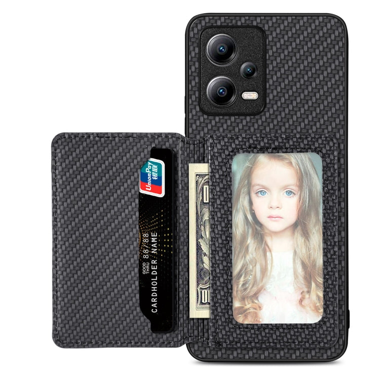 Carbon Fiber Magnetic Card Bag Phone Case, For Xiaomi Poco X5 Pro, For Xiaomi Poco X5, For Xiaomi Redmi Note 10 5G, For Xiaomi Redmi Note 12 5G Global, For OPPO A74 5G