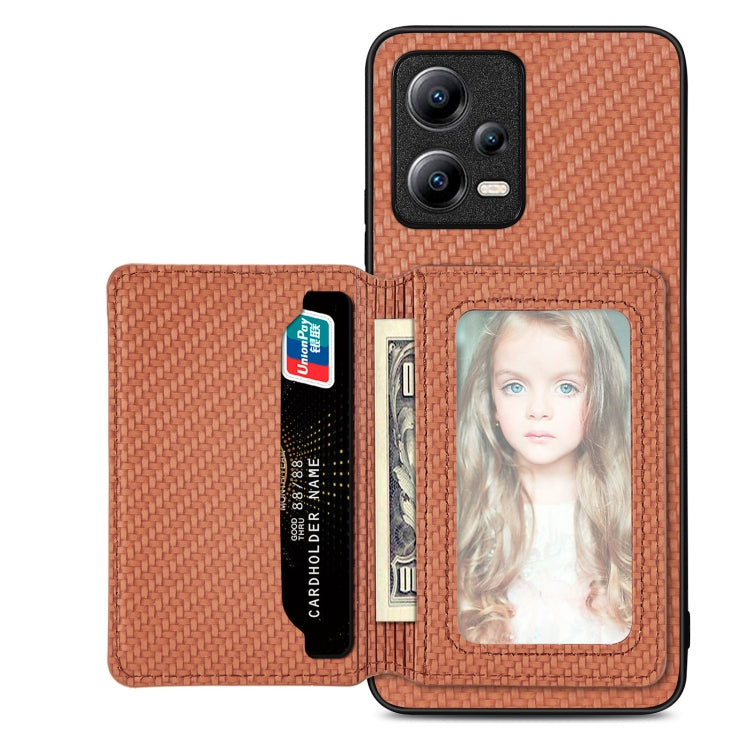 Carbon Fiber Magnetic Card Bag Phone Case, For Xiaomi Poco X5 Pro, For Xiaomi Poco X5, For Xiaomi Redmi Note 10 5G, For Xiaomi Redmi Note 12 5G Global, For OPPO A74 5G