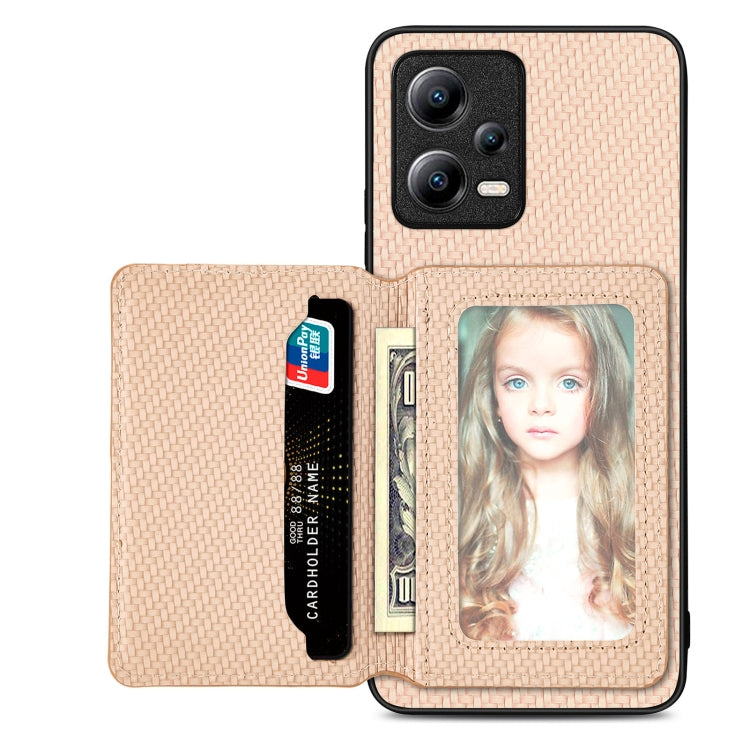 Carbon Fiber Magnetic Card Bag Phone Case, For Xiaomi Poco X5 Pro, For Xiaomi Poco X5, For Xiaomi Redmi Note 10 5G, For Xiaomi Redmi Note 12 5G Global, For OPPO A74 5G
