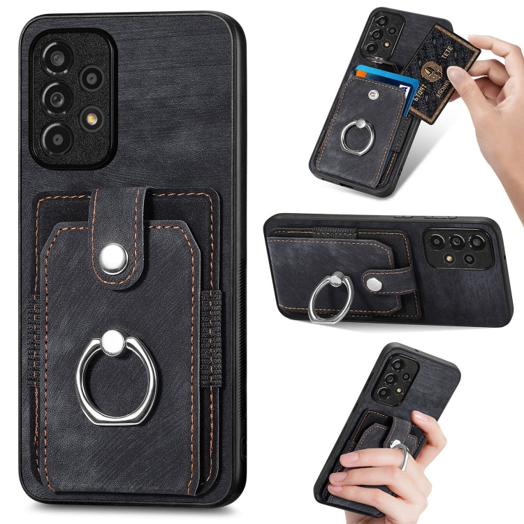 Retro Skin-feel Ring Card Wallet Phone Case, For Samsung Galaxy A14 5G, For Samsung Galaxy A22 4G, For Samsung Galaxy A22 5G, For Samsung Galaxy A30, For Samsung Galaxy A32 4G, For Samsung Galaxy A32 5G, For Samsung Galaxy A33 5G, For Samsung Galaxy A50