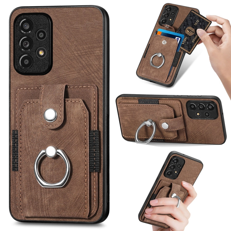 Retro Skin-feel Ring Card Wallet Phone Case, For Samsung Galaxy A14 5G, For Samsung Galaxy A22 4G, For Samsung Galaxy A22 5G, For Samsung Galaxy A30, For Samsung Galaxy A32 4G, For Samsung Galaxy A32 5G, For Samsung Galaxy A33 5G, For Samsung Galaxy A50